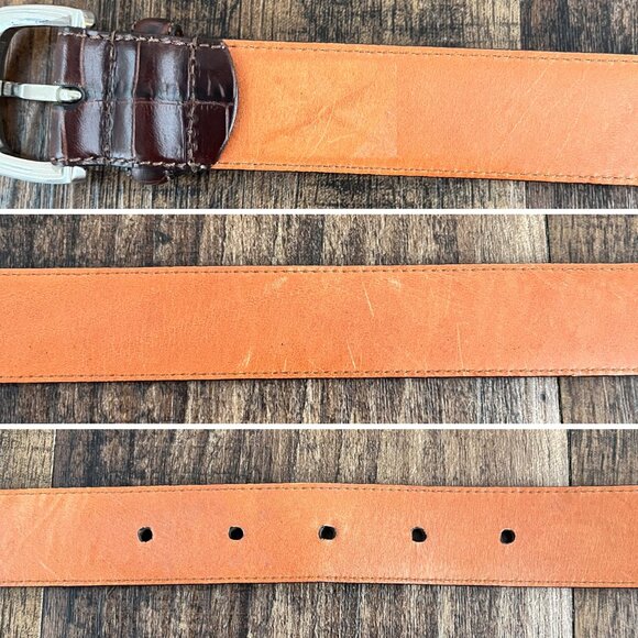 Coach Croc Embossed Calfskin Leather Belt Solid Brass Buckle Mens Size 34 Brown - Picture 10 of 16